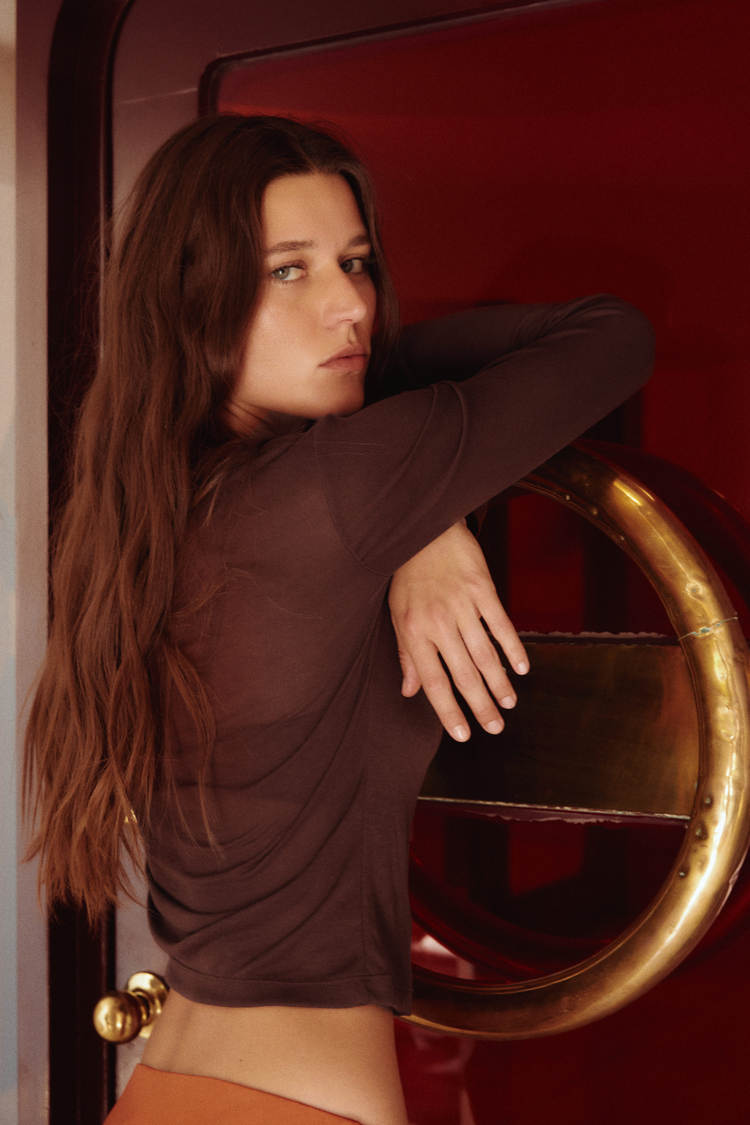 Button-front fine-knit top